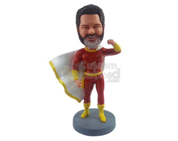 Super hero wearing a super cool outfit with his flyin cape ready to save the world Personalized Bobblehead Super hero wearing a super cool outfit with his flyin cape ready to save the world Personalized Bobblehead